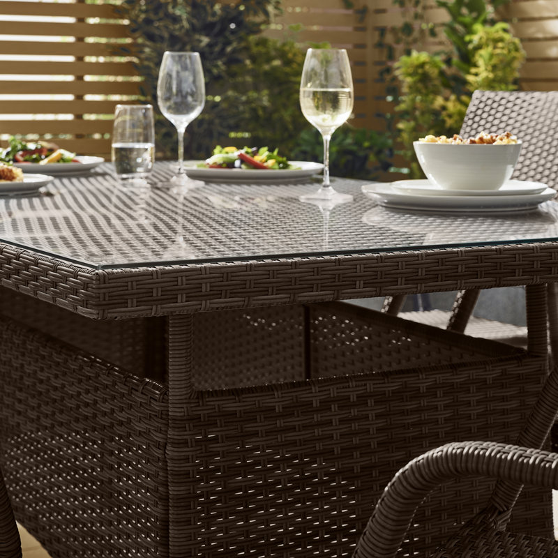 Karren 6 Seater Garden Dining Set PE Rattan Tempered Glass Outdoor Set Modern Gardens Patios East Urban Home Frame Color Brown